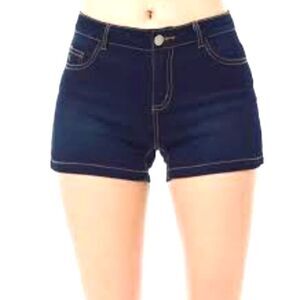 RED BLUE CLASSIC MID WAIST DENIM JEAN SHORT WITH POCKET